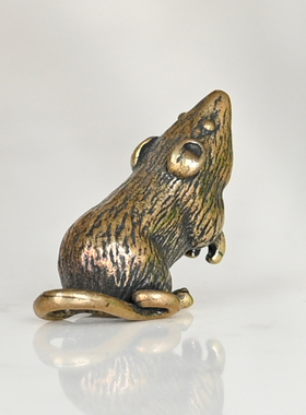 纯铜生肖鼠迷你小摆件黄铜复古铜器工艺品小老鼠挂件钥匙扣小铜件