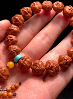 龙纹桃核雕刻财弥核雕财神弥勒佛手串桃木手链桃胡非小核桃橄榄核