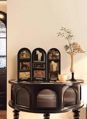 采购产品中世纪风格桌面屏风装饰品，覆古客厅电视柜装饰画，入口