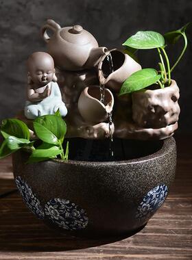 陶瓷流水喷泉摆件客厅家居水景鱼缸招财风水轮盆景加湿器桌面装饰