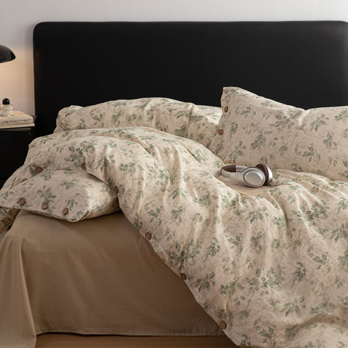 果点家纺【26春季新品】A类棉麻四件套舒适透气被套床品青藤jy - 图2