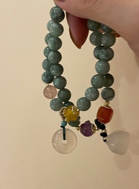 新中式平安扣玉石手链女小众设计高级感手串复古宫廷配色2023年新