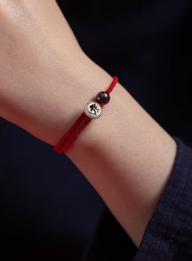 普陀山纯银生肖本命佛朱砂红绳手錬女男兔年本命年手工编织手绳