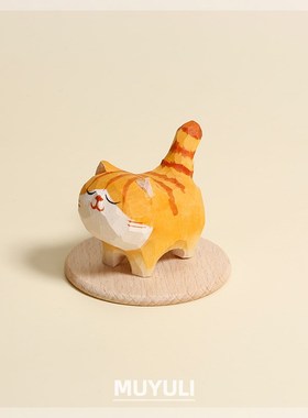 热销实木木雕小猫元素桌面摆件橘猫布偶猫情人节创意生日礼物品送