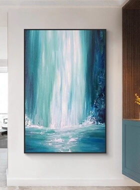 流水生财客厅装饰画动态瀑布流水画抽象挂画风景竖版卧室床头壁画