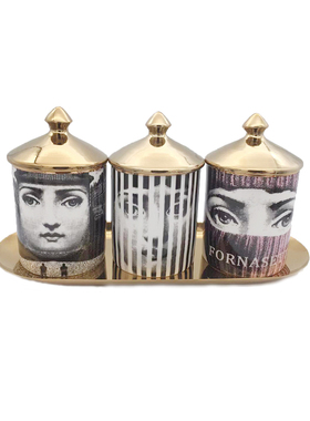 出口金色烛台收纳摆件棉签罐储物罐糖果盒收纳罐家居装饰潮品摆件