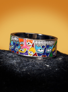 2022 New Rings For Women White CZ Handmade Enamel Lovely Cat