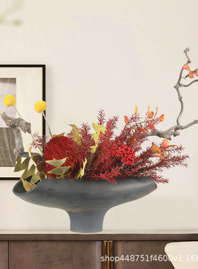 新中式家居玄关餐桌干燥花摆件酒店样板房永生花装饰品家俱店工艺