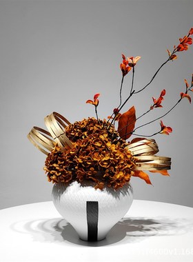 新中式禅意水墨干燥花装饰品酒店样板房样品屋展示中心仿真花工艺