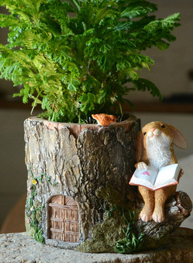 创意可爱小兔子j花器多肉花盆家居装饰品桌面摆件阳台田园情侣礼