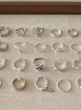 新款简约小众设计碎银子珍珠戒指女时尚百搭感可调节指环