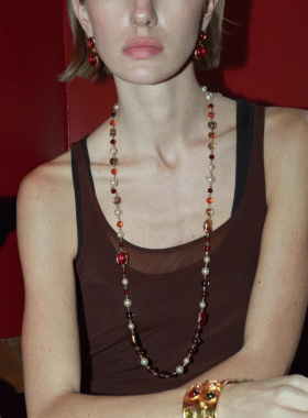 镶石琉璃串珠项链新款长项链