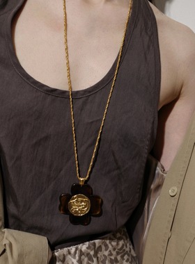 Tender SocietyLuck护身符系列四叶草复古金币树脂长项链新款