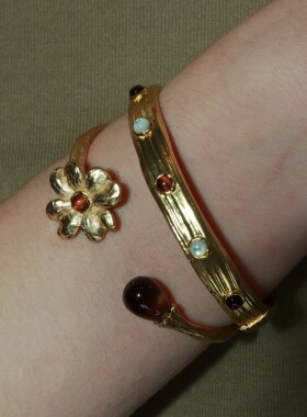 红虎眼白蝶贝手镯茶晶双头手镯