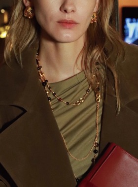 八字纹石榴石茶晶玛瑙串珠短项链