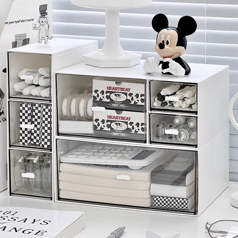 透明亚克力抽屉式桌面收纳盒学生书桌文具化妆品置物架办公室整理 - 图0