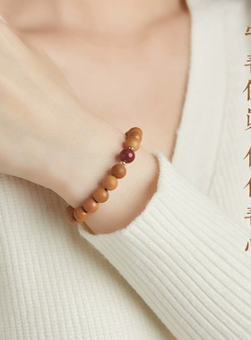 普陀山纯桃木手串女士天然原木朱砂转运珠佛珠男款护身符手錬
