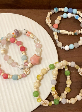 夏日多巴胺手錬马卡龙色系小象陶瓷串珠女款夏季小众设计闺蜜手串