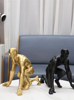 北欧黑色铁饼人起跑人摆件样板房售楼部卧室书房客厅餐厅桌面饰品