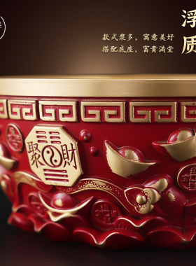 黄铜红色聚宝盆招财聚财铜缸纯黄铜米缸水晶摆件结婚送新人礼品