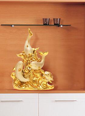 海豚陶瓷装饰品摆件客厅酒柜桌面创意简约新房家居摆设精致镀金