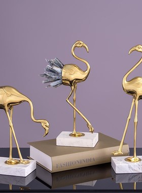 现代轻奢黄铜仙鹤乔迁送礼摆件新中式家居装饰品电视酒柜创意客厅