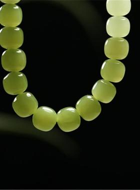 和田玉手链手串珠天然老型晴水渐变单圈女桶珠男女料色简约款黄口