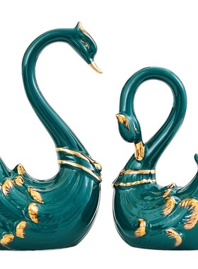 陶瓷天鹅摆件家居饰品客厅动物工艺品家里电视柜装饰摆设现代轻奢