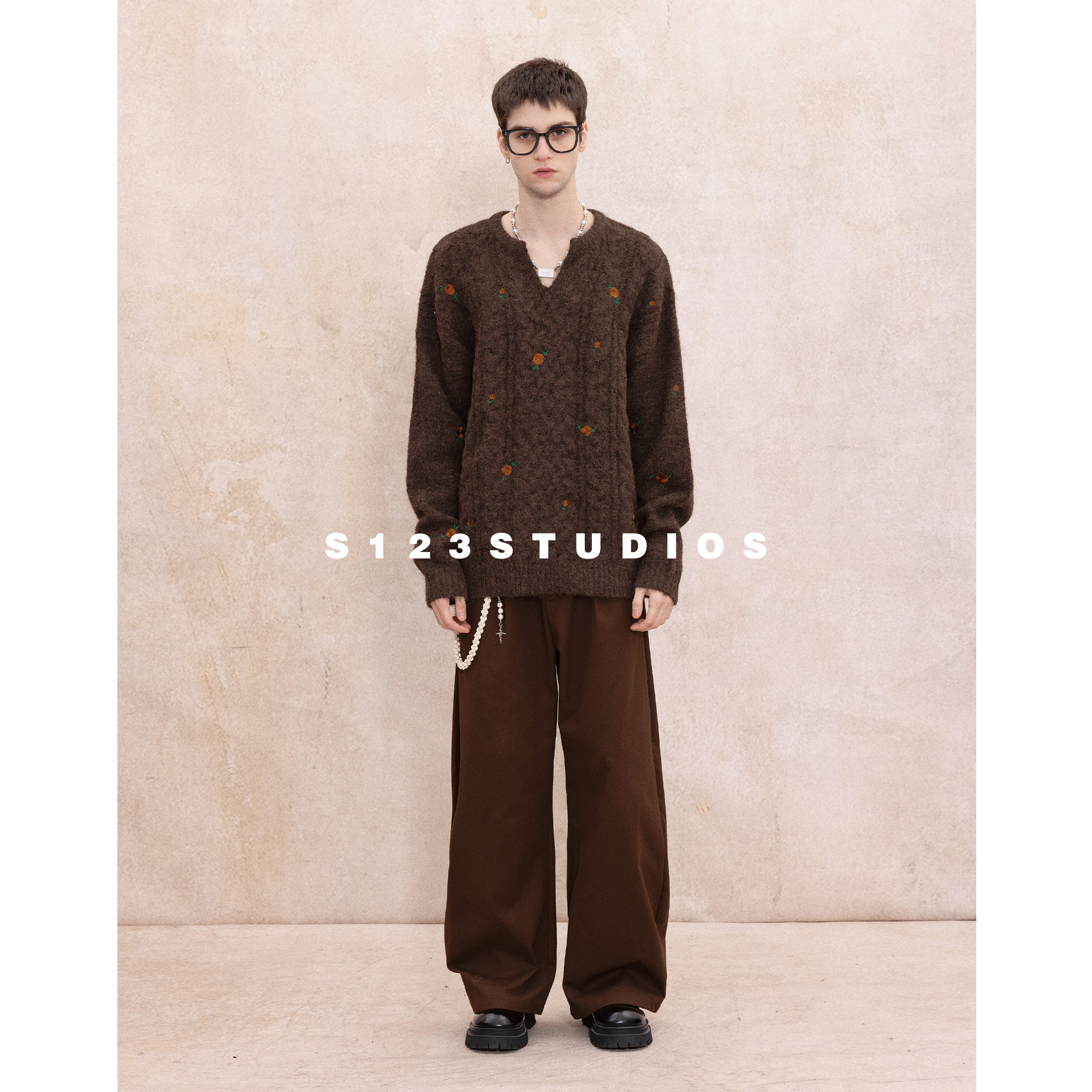 S123 法式田园风麻花刺绣花朵毛衣男女冬季加厚保暖情侣针织衫,淘宝优惠券,粉丝福利购,淘宝优惠卷