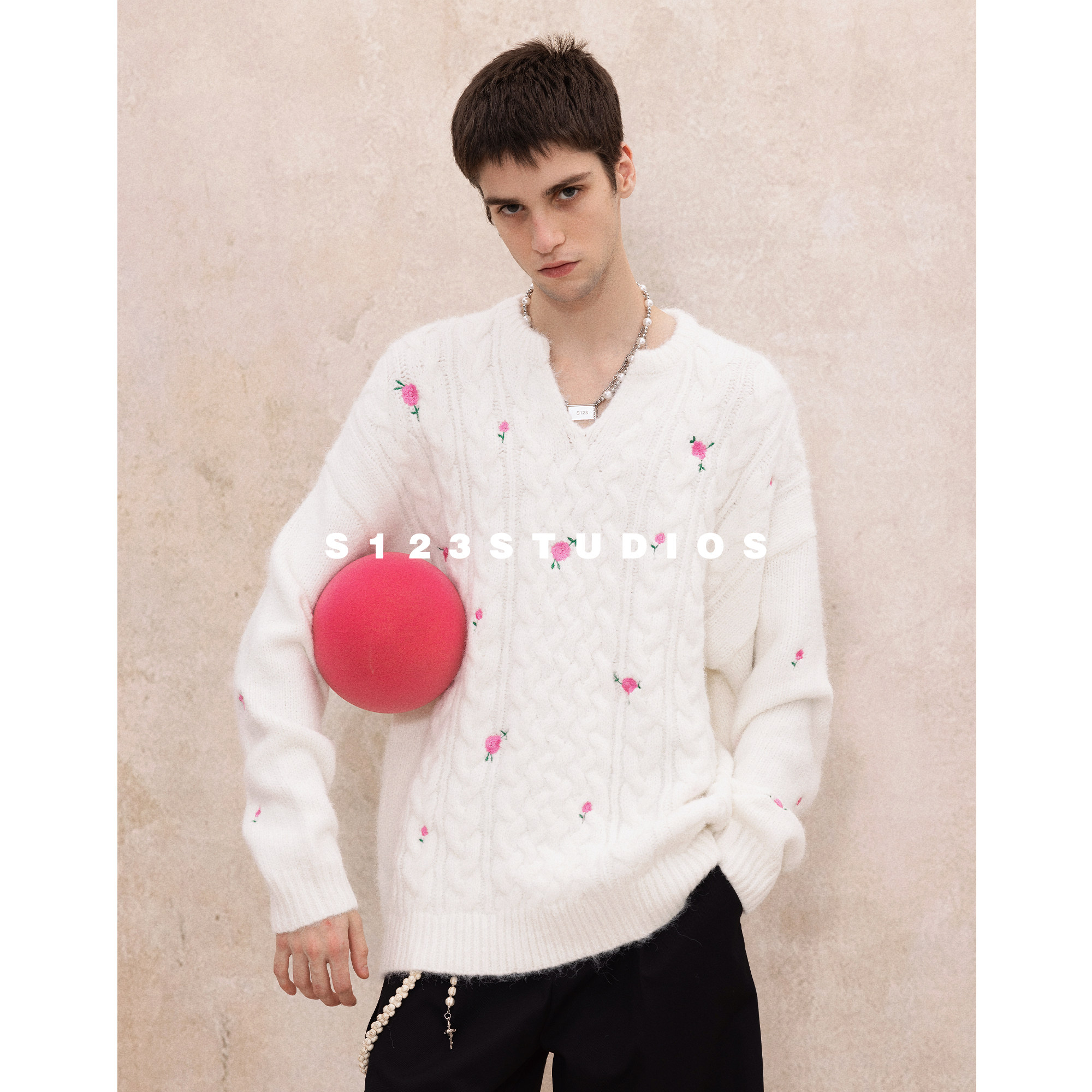 S123 法式田园风麻花刺绣花朵毛衣男女冬季加厚保暖情侣针织衫,淘宝优惠券,粉丝福利购,淘宝优惠卷