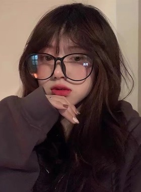 新款黑框防蓝光眼镜素颜大框近视时尚韩版可配度数圆框平光眼镜架