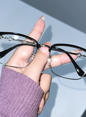 新款时尚半框男士复古眼镜框架可配近视眼镜方框金属防蓝光平光镜