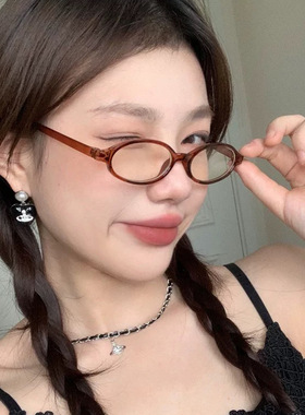 欧美复古小框椭圆框眼镜个性辣妹穿搭眼镜架简约可配近视平光眼镜