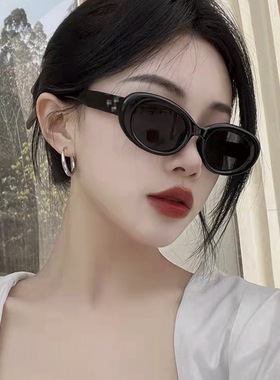 新款美式复古椭圆形墨镜女欧美高级感网红街拍太阳眼镜