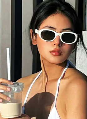 欧美复古美式小框椭圆墨镜女新款网红高级感防紫外线太阳眼镜