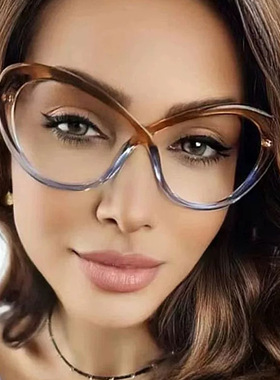 新款时尚猫眼框架眼镜防蓝光个性交叉高级感显白显瘦平光眼镜