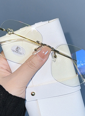 新款时尚纯欲风无框金丝眼镜女网红街拍爱心防蓝光素颜平光眼镜潮