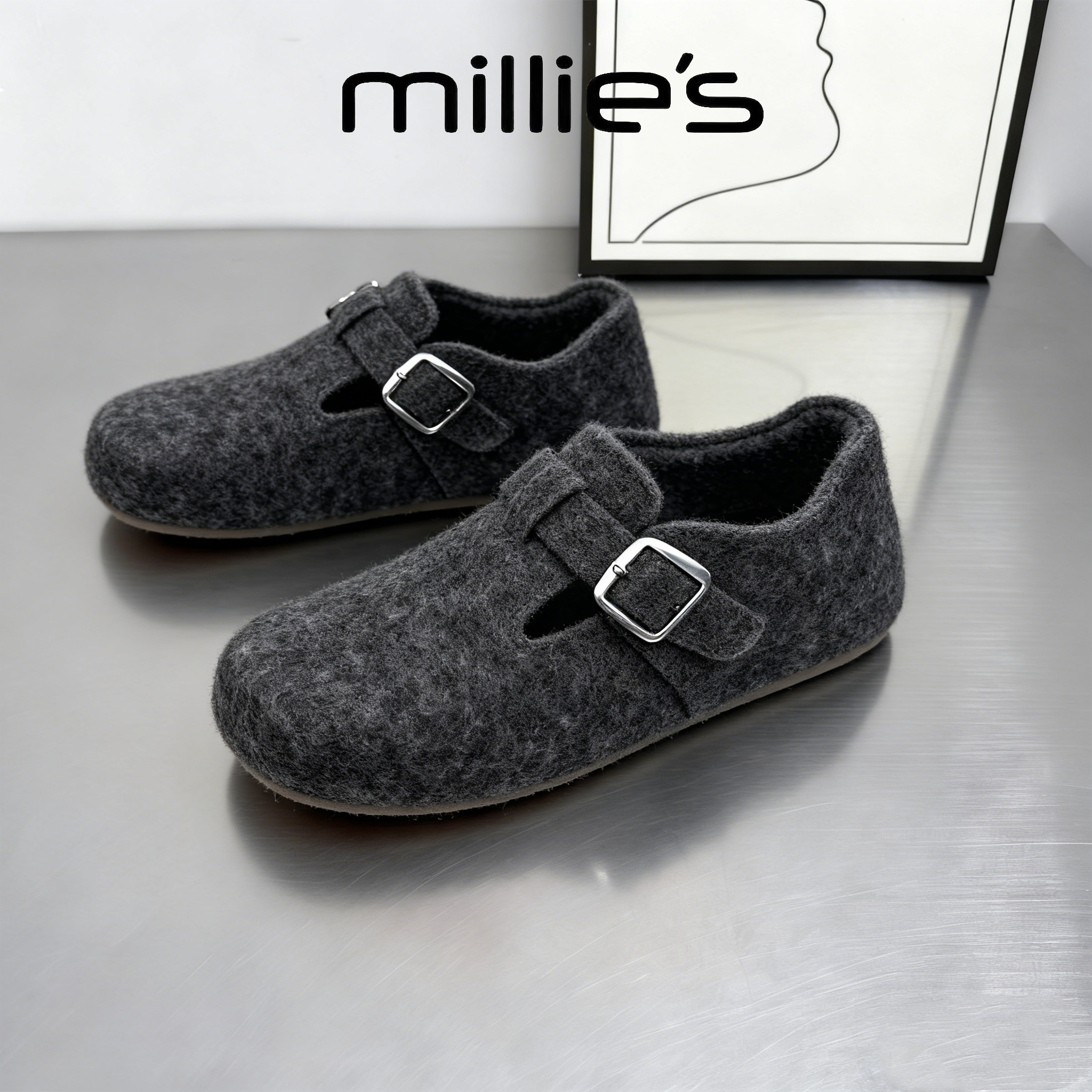 MILLIE'S/妙丽毛绒勃肯鞋女平底一脚蹬舒适软底加绒保暖毛毛鞋,淘宝优惠券,粉丝福利购,淘宝优惠卷