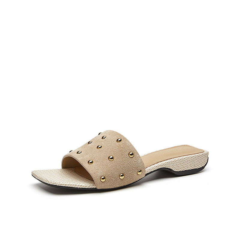 MILLIE'S/妙丽方头平底一脚蹬时髦精致优雅气质时尚百搭休闲拖鞋,淘宝优惠券,粉丝福利购,淘宝优惠卷