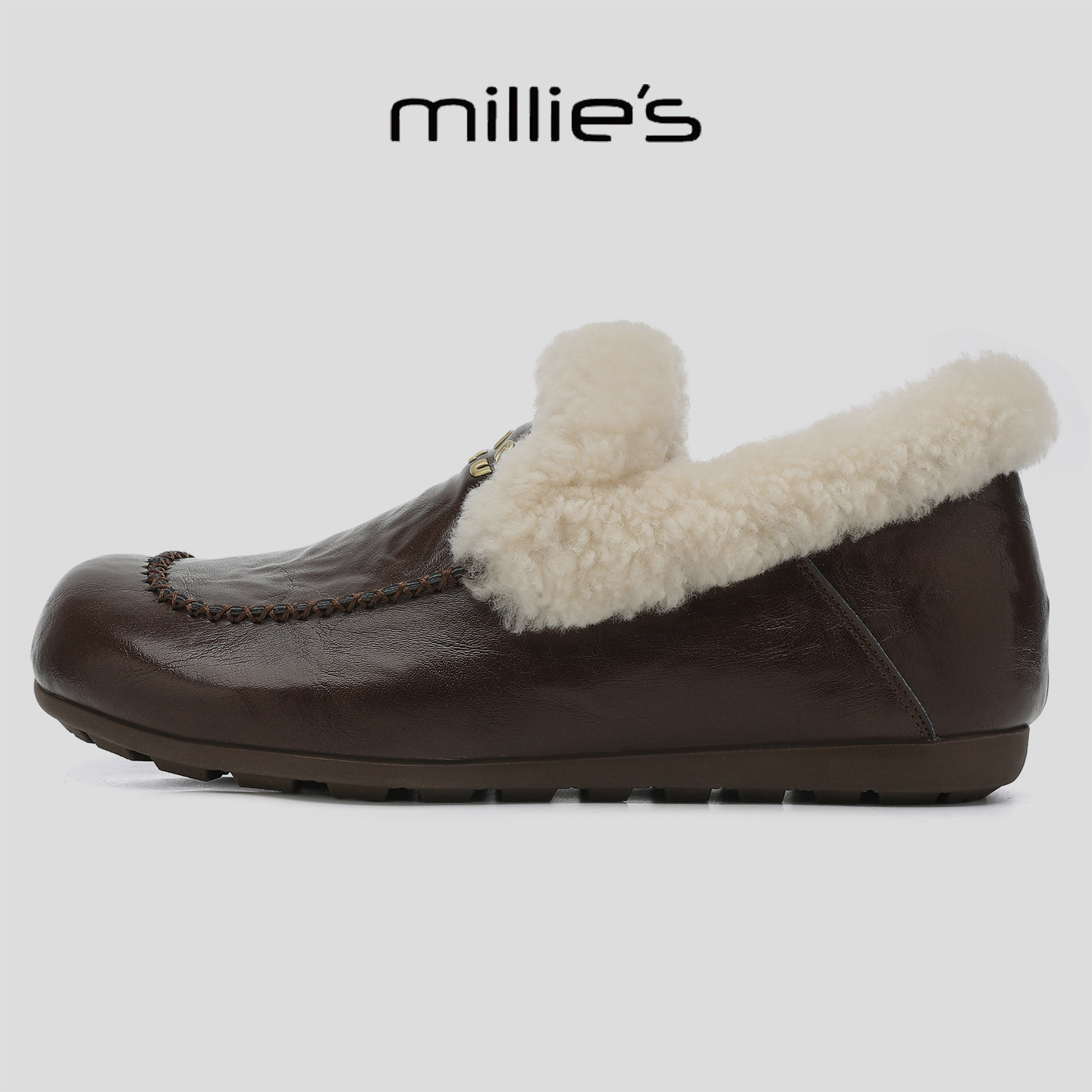 MILLIE'S/妙丽英伦风加绒保暖一脚蹬毛毛鞋女内增高乐福鞋休闲鞋,淘宝优惠券,粉丝福利购,淘宝优惠卷