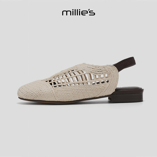 MILLIE'S/妙丽巨好看编织镂空穆勒鞋女夏包头凉鞋度假风透气休闲 - 图0
