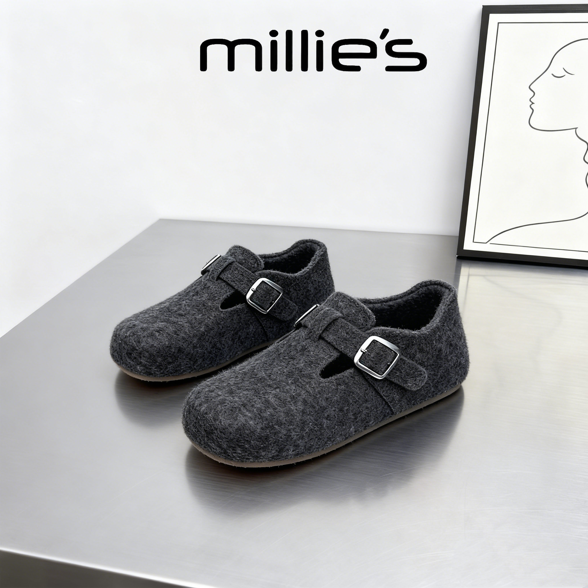 MILLIE'S/妙丽毛绒勃肯鞋女平底一脚蹬舒适软底加绒保暖毛毛鞋,淘宝优惠券,粉丝福利购,淘宝优惠卷