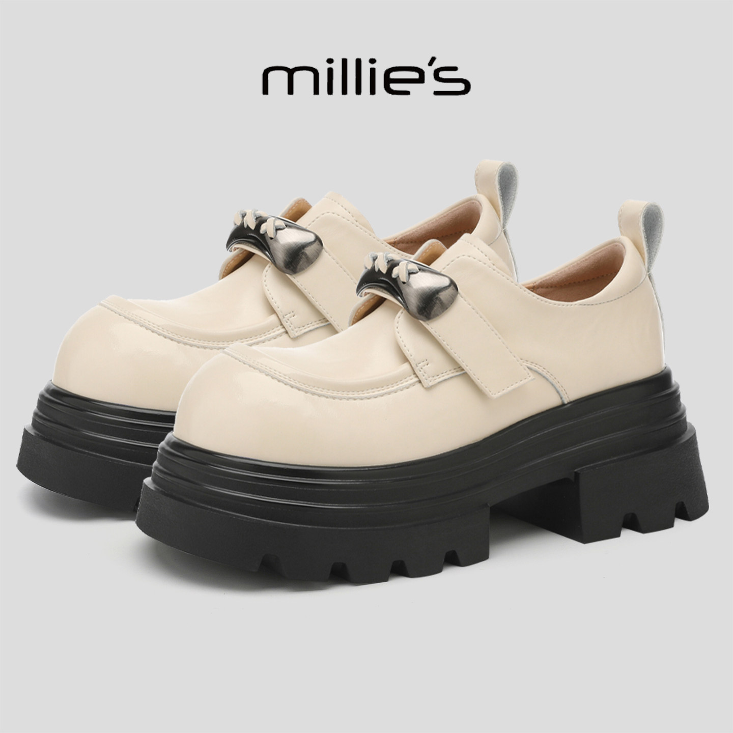 MILLIE'S/妙丽英伦风增高厚底乐福鞋女皮带扣松糕鞋一脚蹬小皮鞋,淘宝优惠券,粉丝福利购,淘宝优惠卷