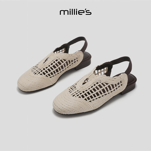 MILLIE'S/妙丽巨好看编织镂空穆勒鞋女夏包头凉鞋度假风透气休闲 - 图1