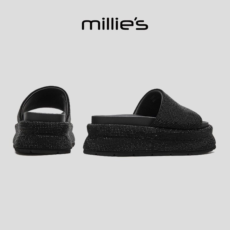 MILLIE'S/妙丽露趾厚底性感时髦亮钻镶嵌时尚简约百搭休闲拖鞋女,淘宝优惠券,粉丝福利购,淘宝优惠卷