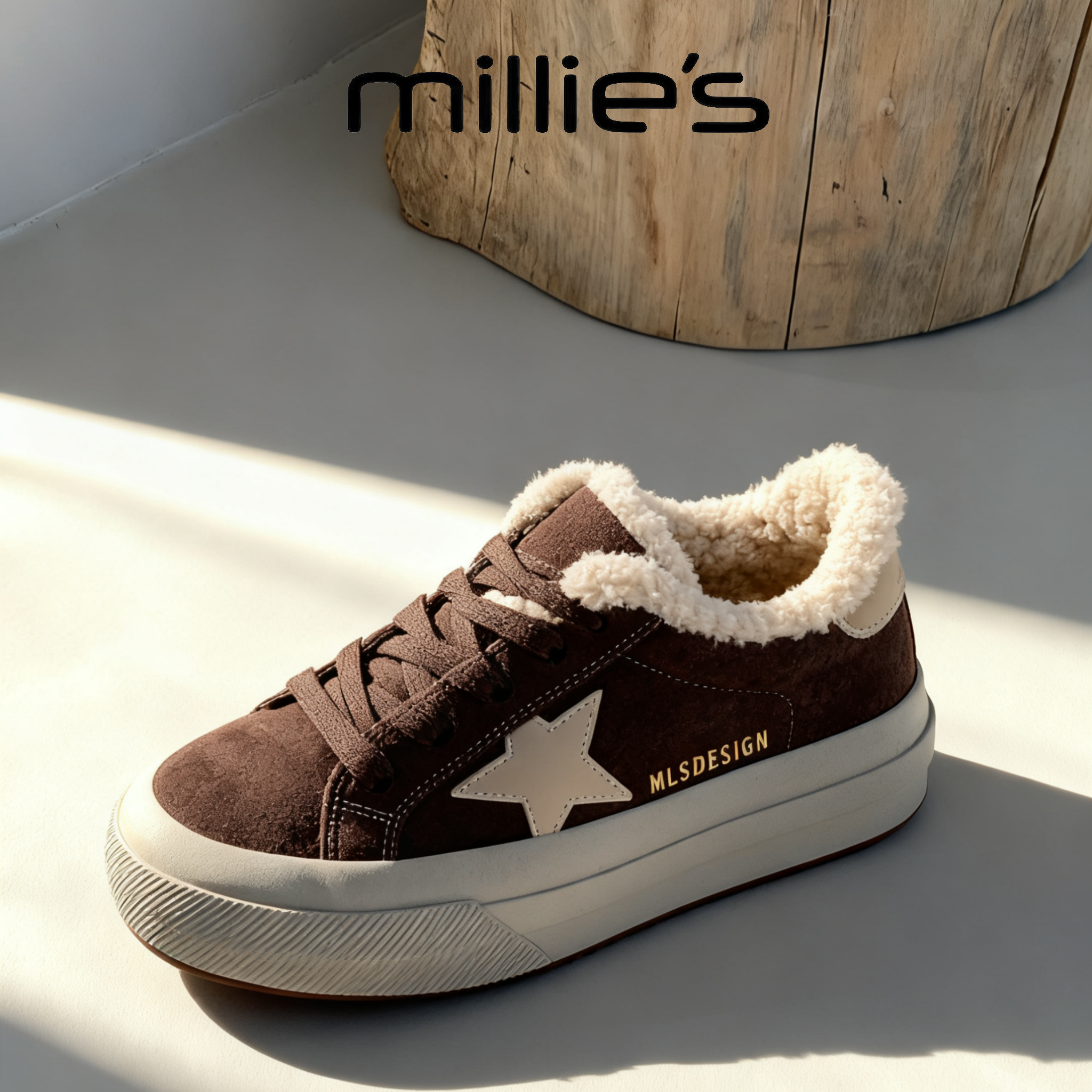 MILLIE'S/妙丽新款加绒保暖女鞋星星板鞋冬季百搭撞色系带休闲鞋,淘宝优惠券,粉丝福利购,淘宝优惠卷