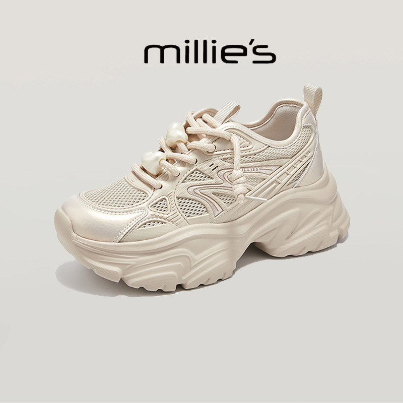 MILLIE'S/妙丽圆头厚底装饰拼接设计感时尚运动休闲旅游老爹鞋秋,淘宝优惠券,粉丝福利购,淘宝优惠卷