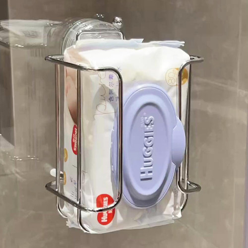 免打孔吸盘不锈钢纸巾架卫生间厕所壁挂式置物架抽纸洗脸巾收纳盒 - 图1