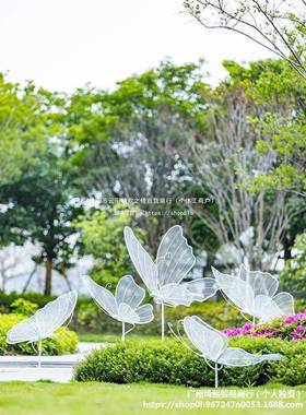 户外不锈钢镂草空金蝴蝶公英花朵属雕塑园林坪动DEK物铁艺蒲装饰