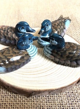 创意实木雕刻鸭子摆阵木质雕刻鸭子床头桌面装饰摆件鸭子布局摆件
